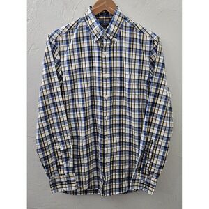 J.Crew Shirt Men's Size Small‎ Blue Yellow Plaid Flex Washed Slim Long Sleeve